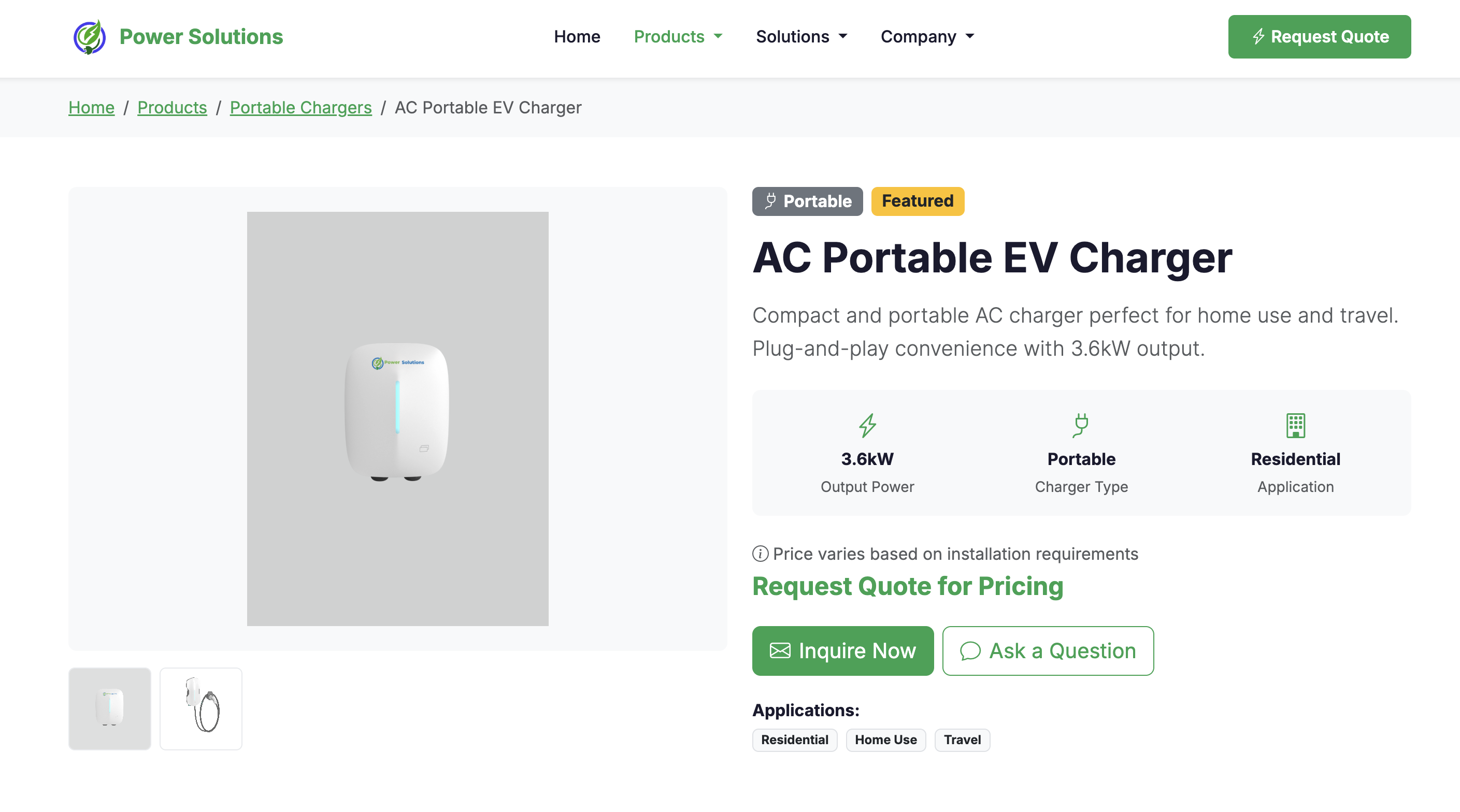 Power Solutions PH Product Detail - EV Charger Specifications