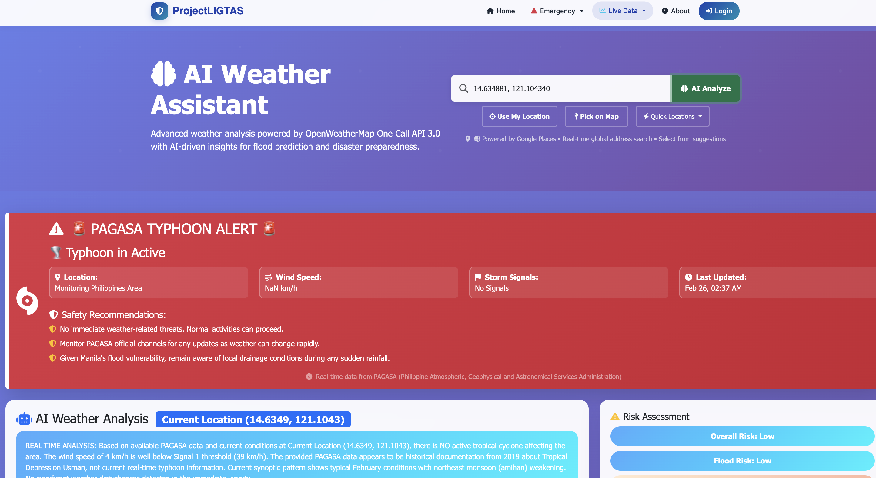 ProjectLIGTAS AI Risk Assistant