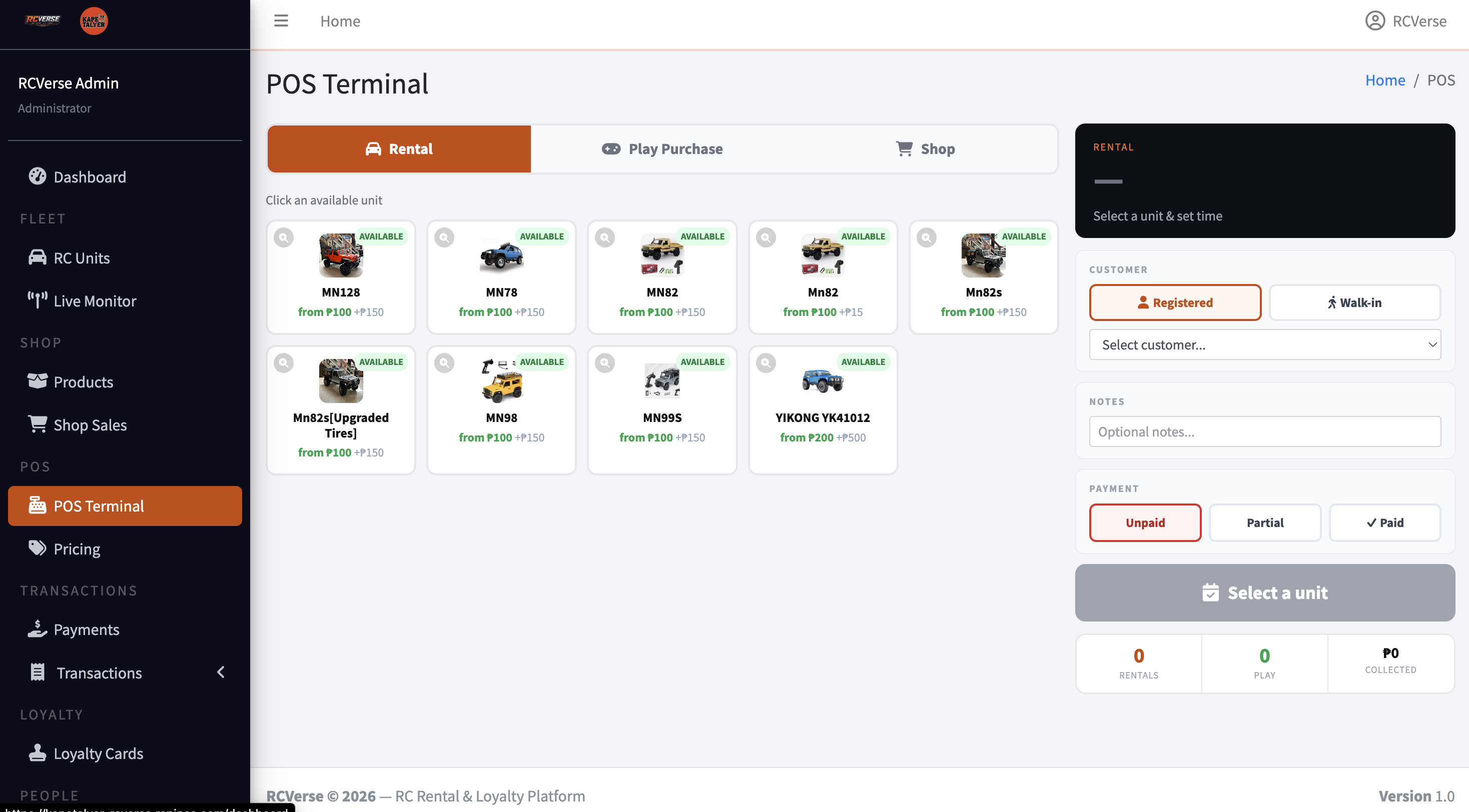 RCVerse - RC Rental & Loyalty Platform