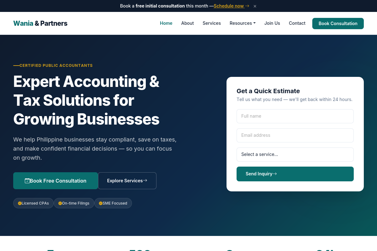 Wania and Partners — Accounting & Tax Firm Website